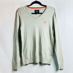 NWT American Eagle Outfitters Classic Fit Light Gray Long Sleeve V-Neck Sweater